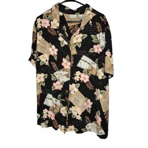 Hawaiian  White Stag Plus Size 18W/20W Floral Hawaiian Shirt Black Button-Up Mad